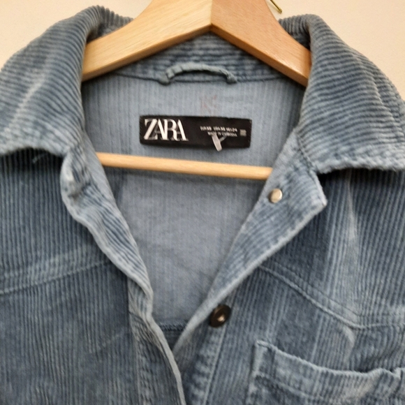 Zara Corduroy Oversized Button Frayed Hem Long  Sleeve Shirt - Picture 7 of 8